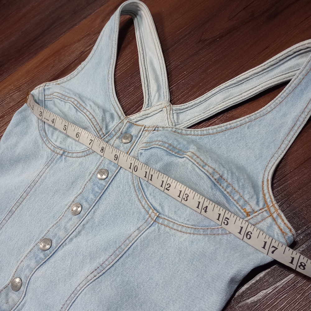Bongo Vintage 90s Y2K Denim Mini Dress Light Wash - Picture 5 of 12